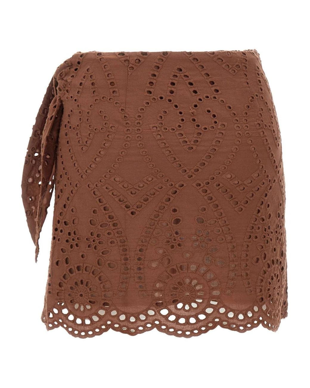 Mc2 Saint Barth Brown Broderie Anglaise Mini Skirt