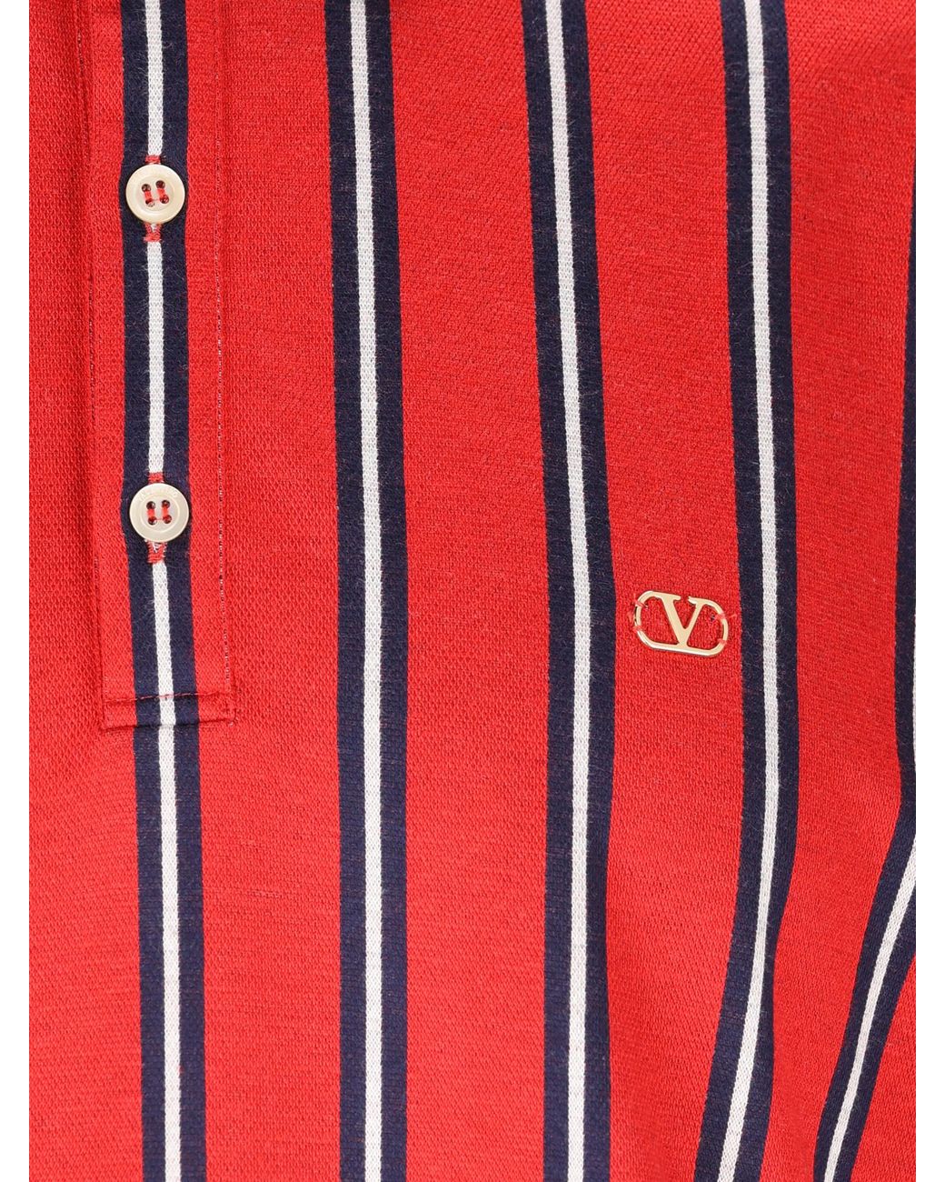 Valentino Red Vlogo Plaque Striped Polo Shirt for men