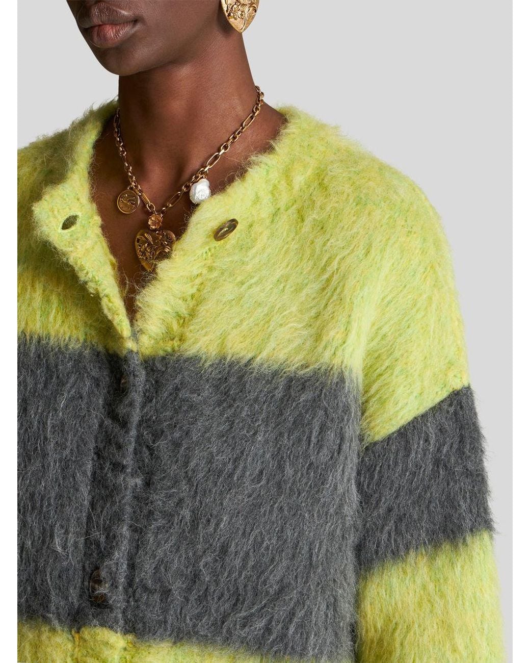 Etro Yellow Crewneck Long-Sleeved Cardigan