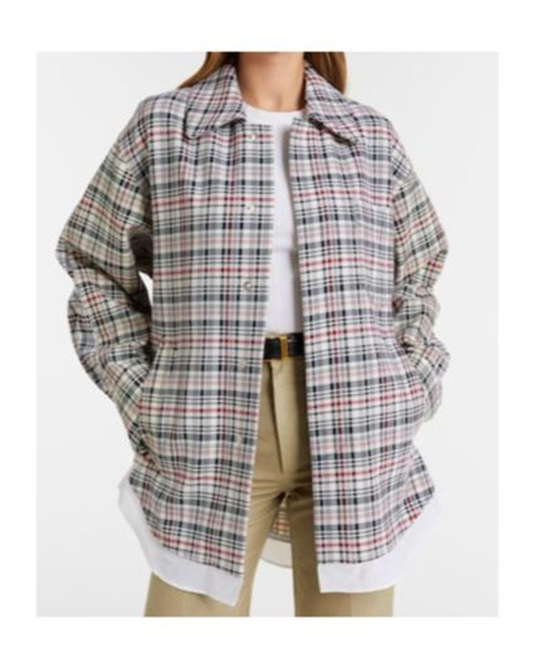 Victoria Beckham White Checked Oversized Cotton And Wool Jacket