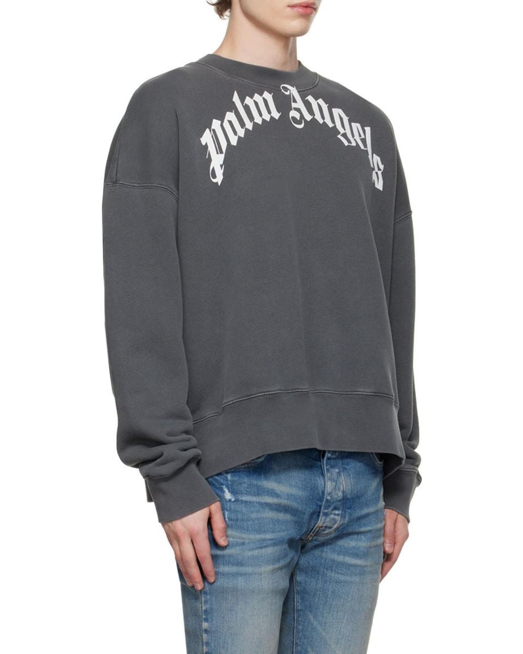Palm Angels Gray Logo Printed Crewneck Sweatshirt for men
