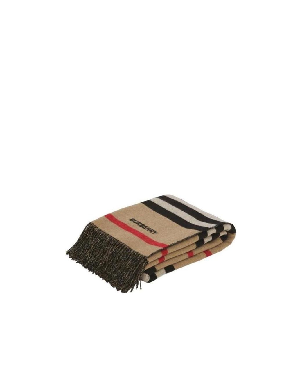 Burberry Brown Logo Embroidered Striped Fringed Scarf for men