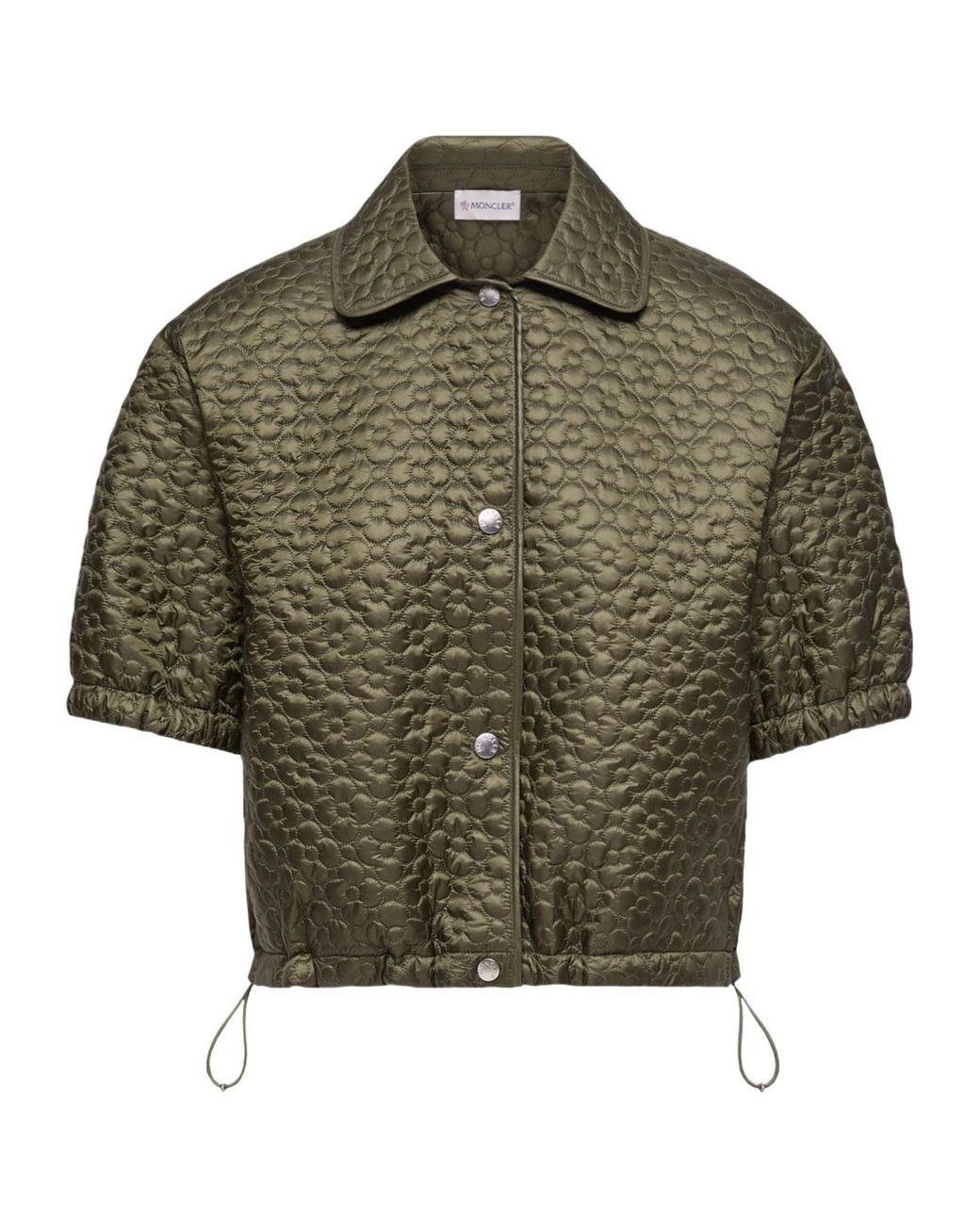 Moncler Green Floral-Quilted Padded Short Sleeve Shirt