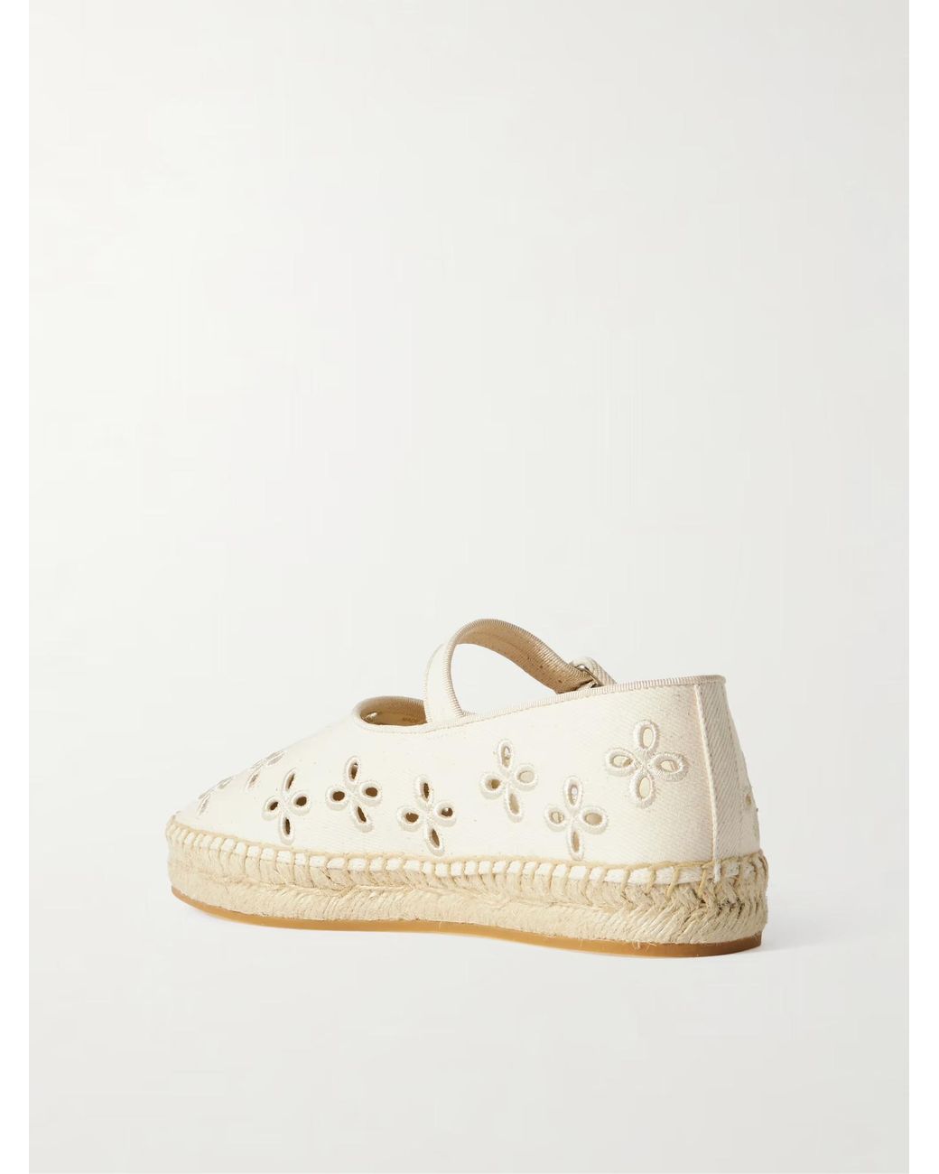Loeffler Randall Natural Grosgrain Trimmed And Broderie Anglaise Canvas Espadrilles