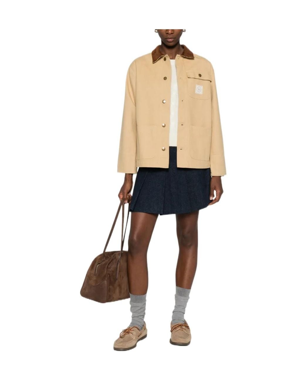 Sporty & Rich Natural Gaia Corduroy-Collar Jacket
