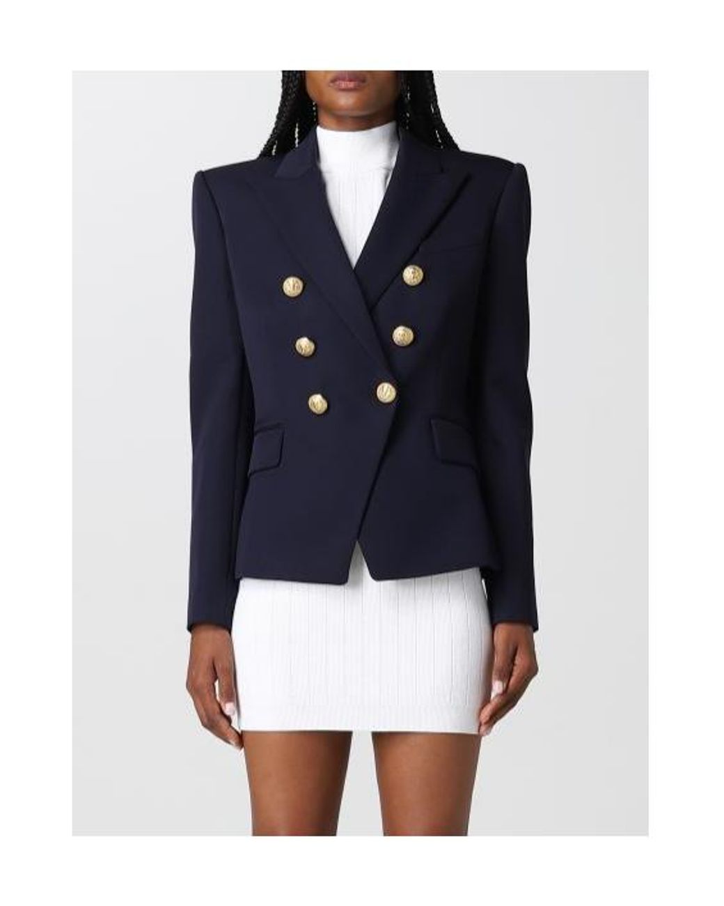 Balmain Blue Notched Lapel 6 Button Double-Breasted Blazer