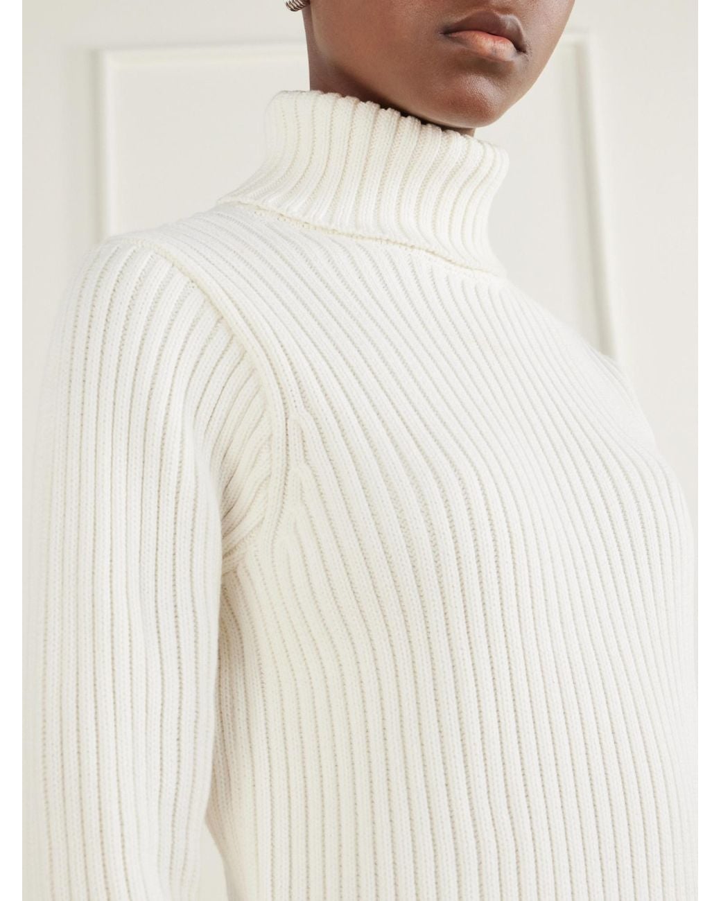 Still Here White Miller Ribbed Cotton Turtleneck Sweater