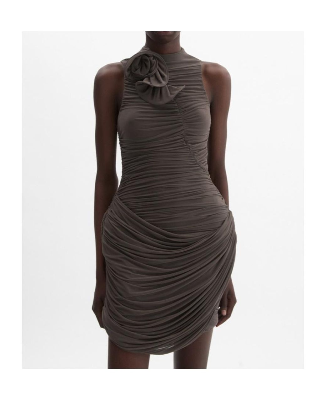 Magda Butrym Brown High-Neck Draped Mini Dress