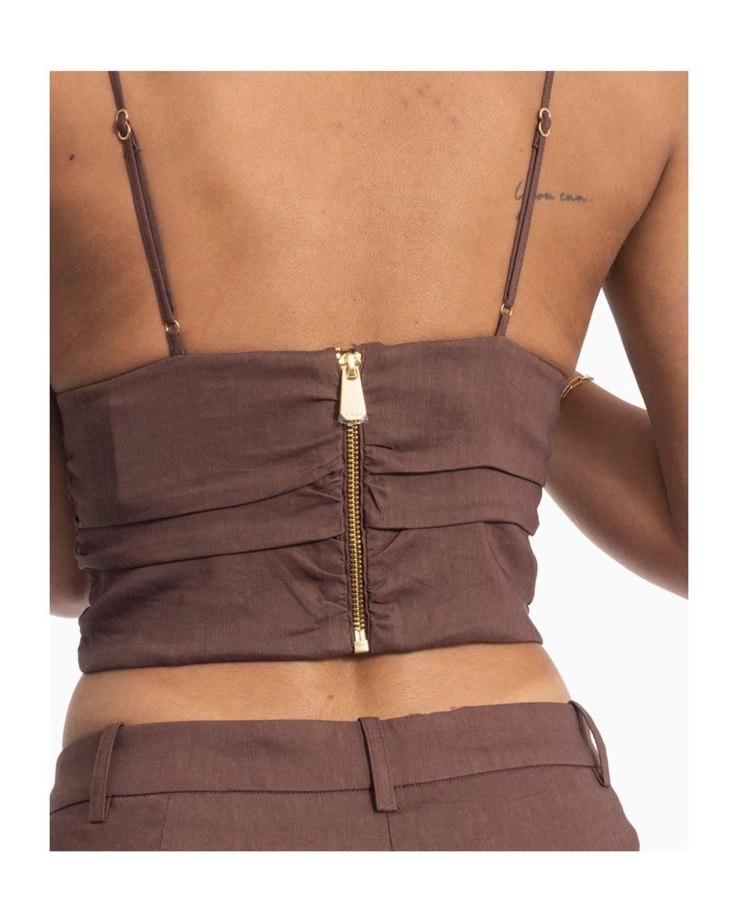 Pinko Brown V-Neck Cropped Top