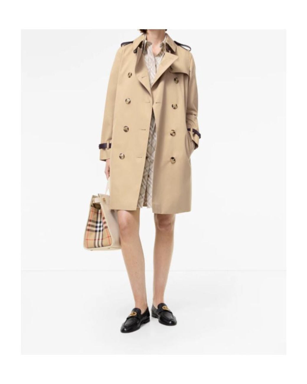 Burberry Natural Kensington Leather-Trim Double-Breasted Trench Coat