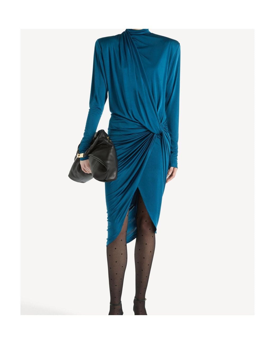 Balmain Blue Draped Flowing Satin Midi Dress