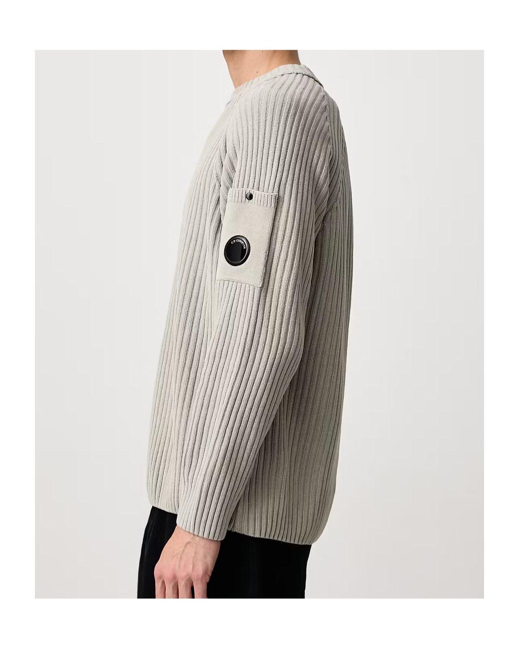 C P Company Gray Crew-Neck Long-Sleeve Knit Top for men