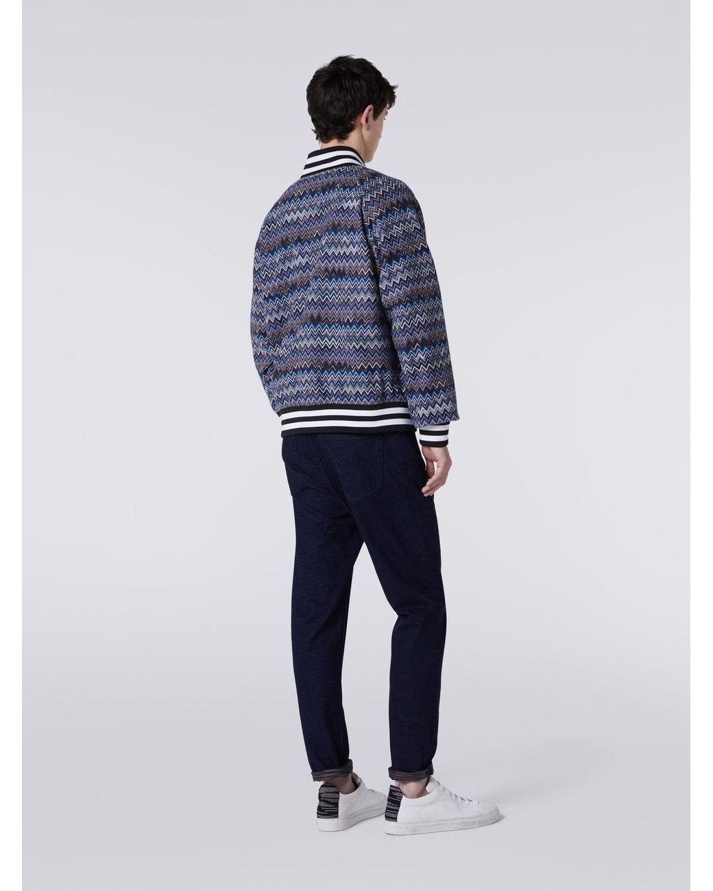 Missoni Blue Zigzag Buttoned Bomber Jacket for men