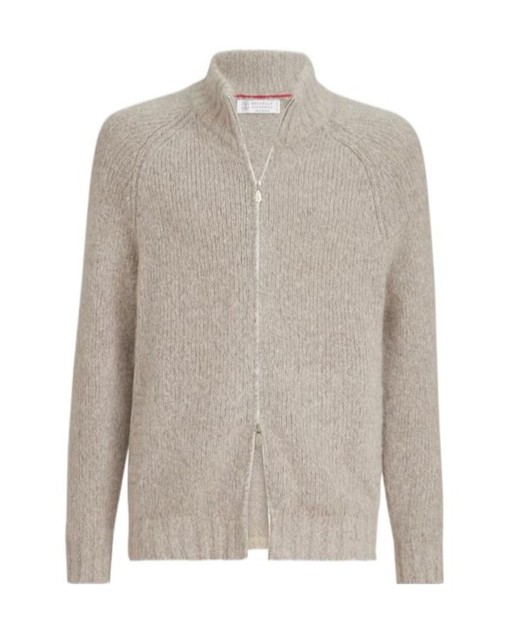 Brunello Cucinelli Gray Long-Sleeved Zip-Up Cardigan for men