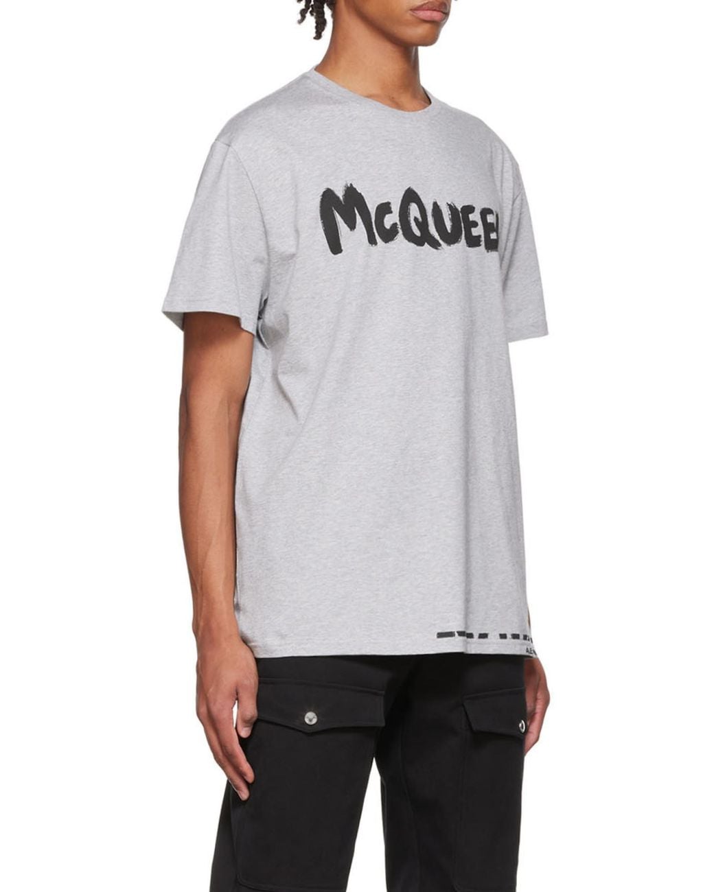 McQueen Gray Logo Printed Crewneck T-Shirt for men