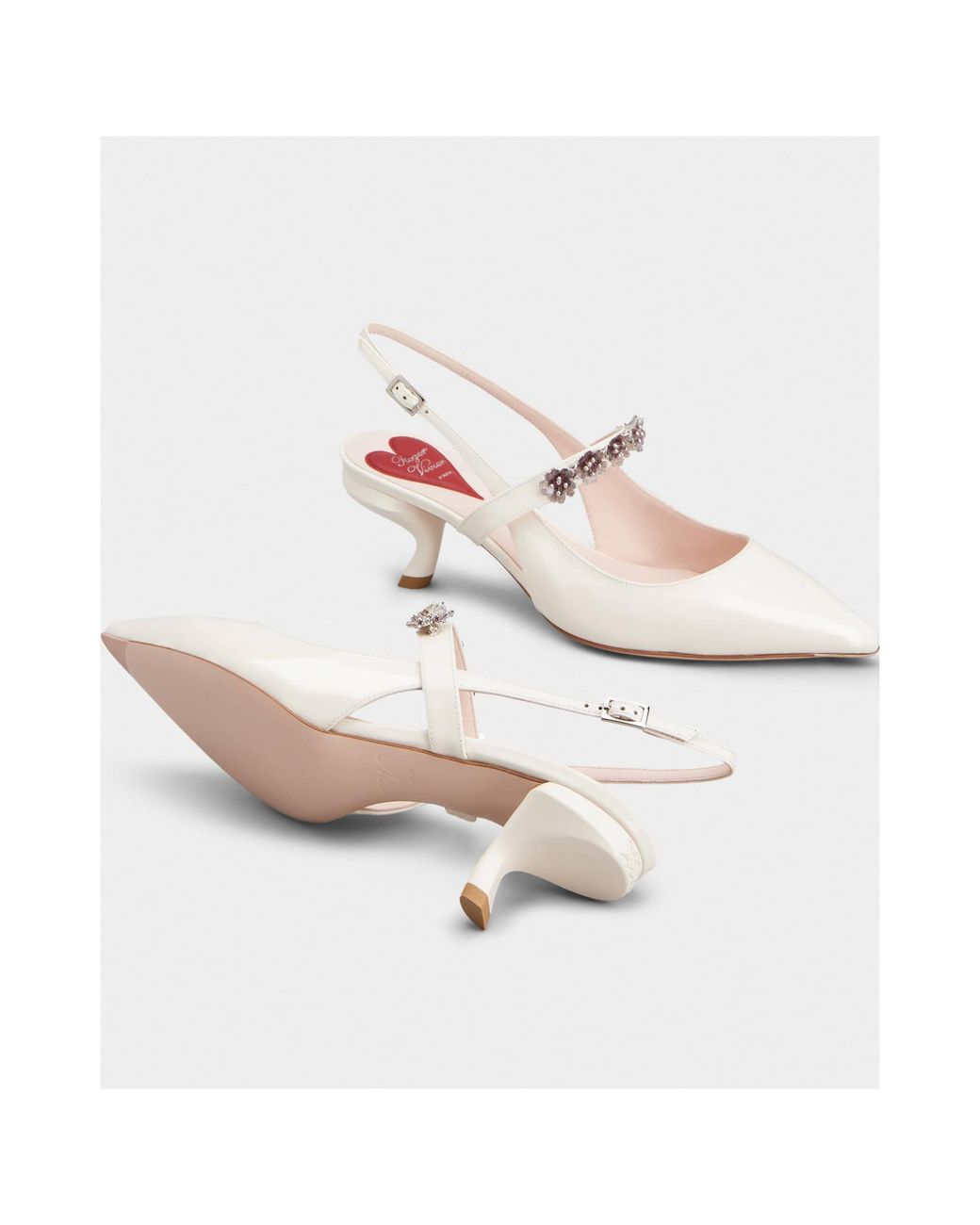 Roger Vivier White Virgule Flower Slingback Pumps