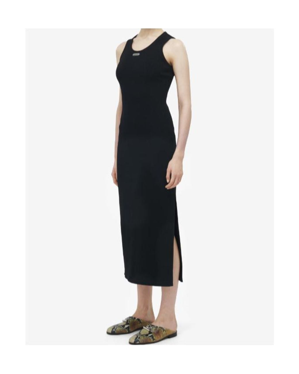 McQueen Black Cotton Logo-Plaque Midi Dress