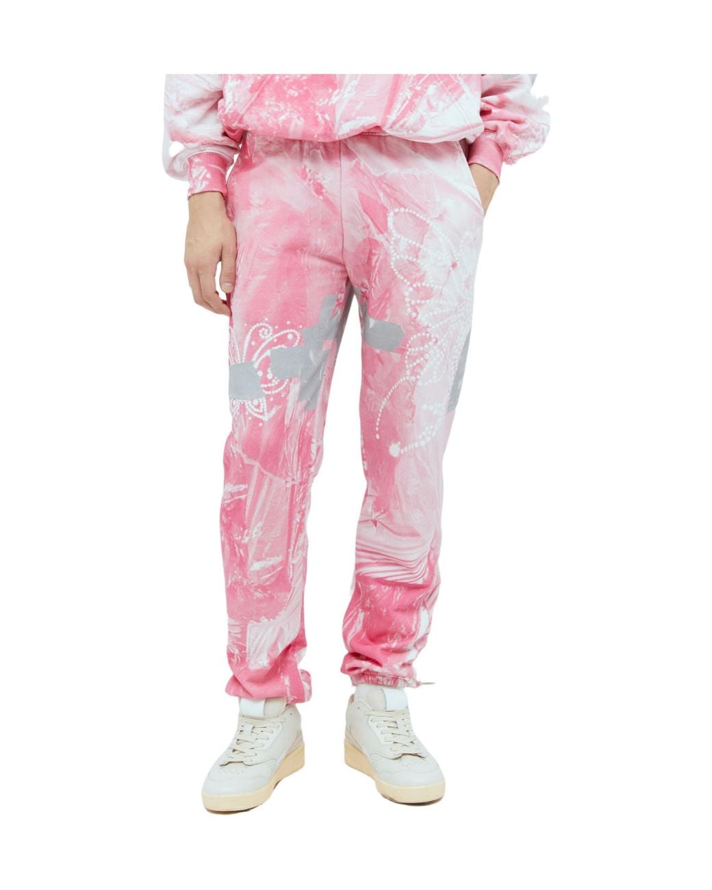 PRAYING Pink Garbage Graphic Track Pants for men