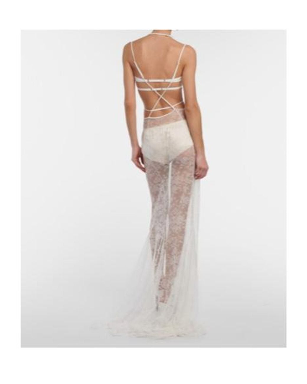 Nensi Dojaka White Bridal Halterneck Lace Gown