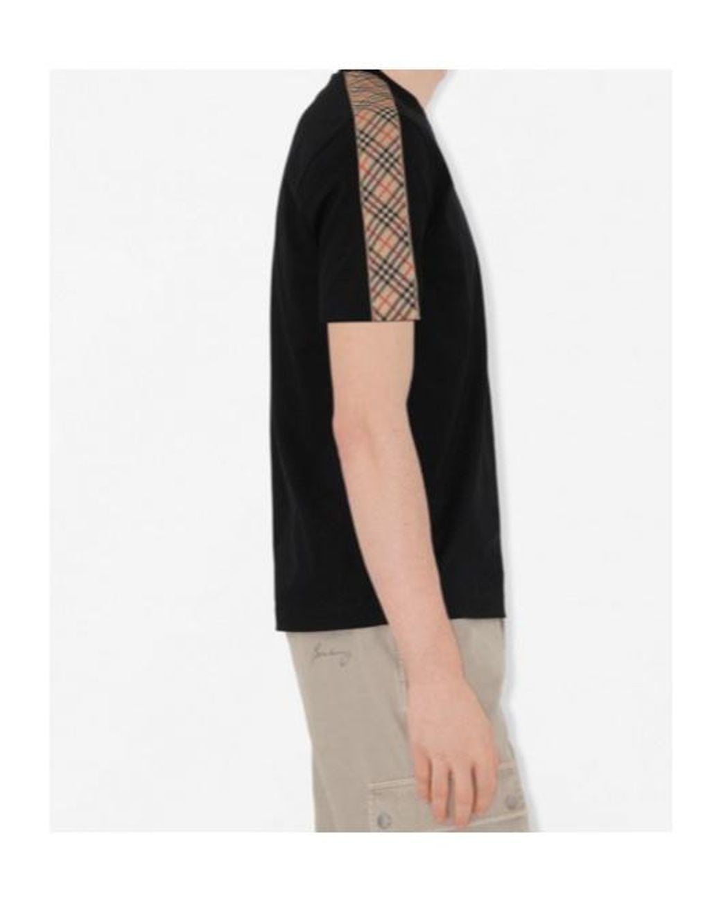 Burberry Black Apos;S Check-Trim Cotton T-Shirt for men
