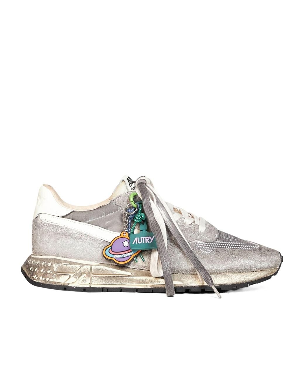 Autry Gray Distressed Charm Low-Top Sneakers for men