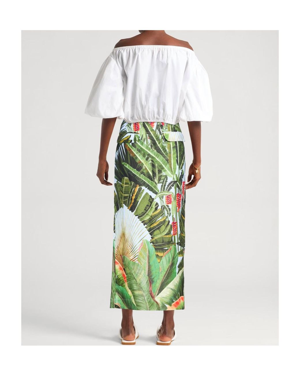 Farm Rio Green Floral Midi Skirt