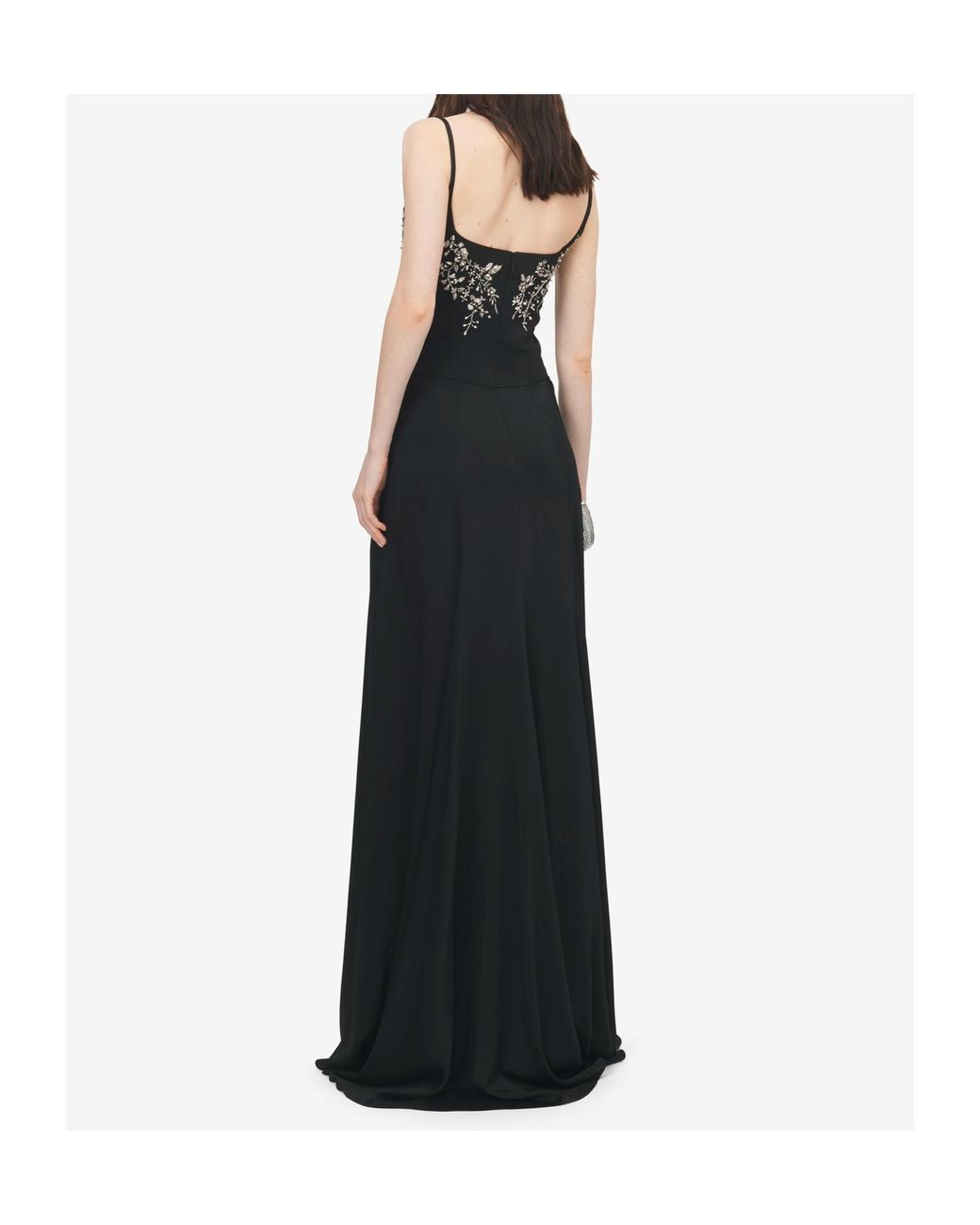 McQueen Black Floral Embroidery Evening Dress