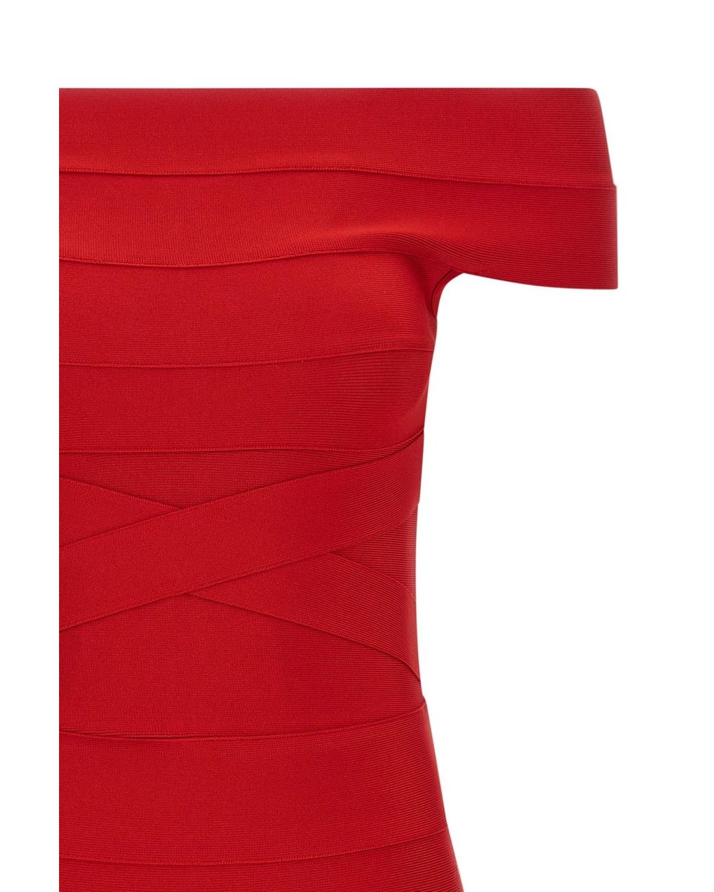 ROTATE BIRGER CHRISTENSEN Red Mini Fitted Knit Dress Recycled Polyester