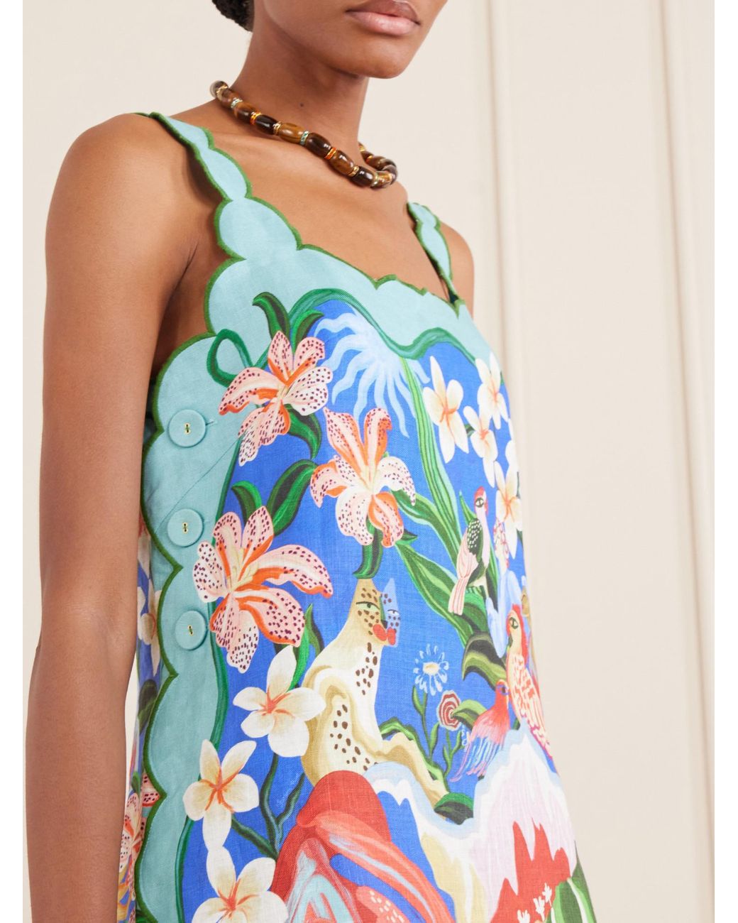 Farm Rio Blue Floral-Print Linen Mini Dress