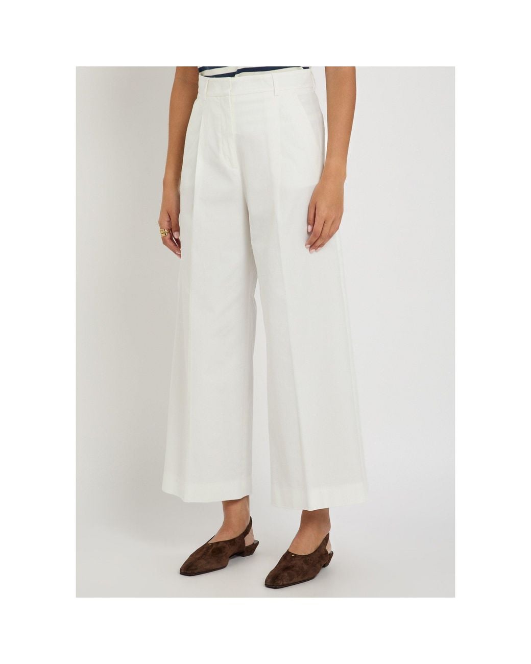 Weekend by Maxmara White Cotton Relaxed-Fit Wide-Leg Trousers