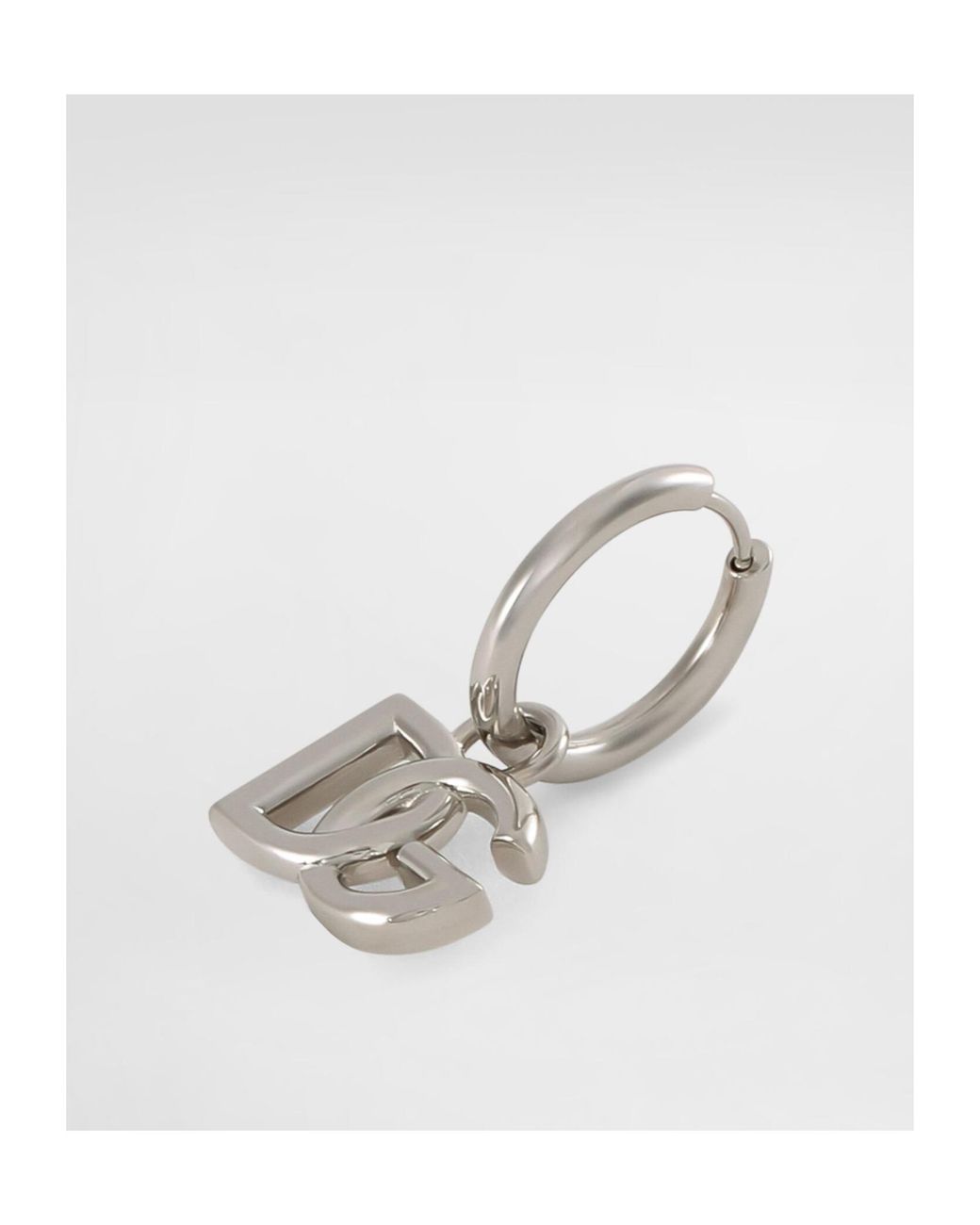 Dolce & Gabbana White Dg Logo Pendant Hoop Earrings for men