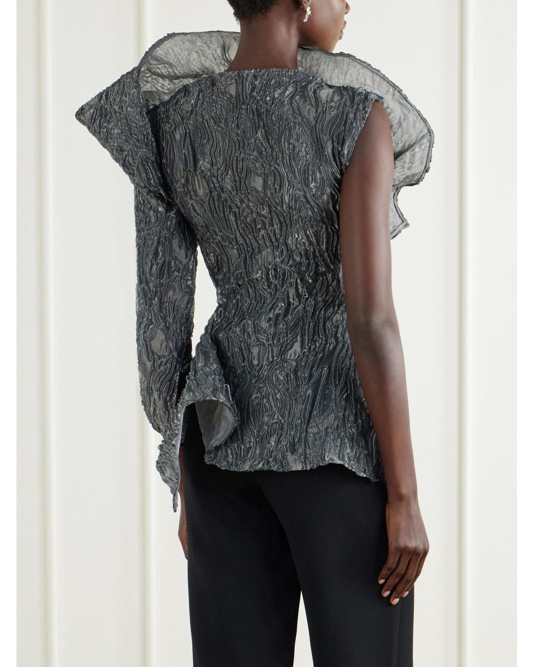 Maticevski Gray Scintilla Asymmetric Crinkled-Georgette Blouse