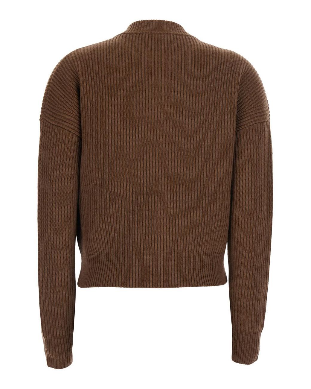 Max Mara Brown Ribbed-Knit Zip-Up Cardigan