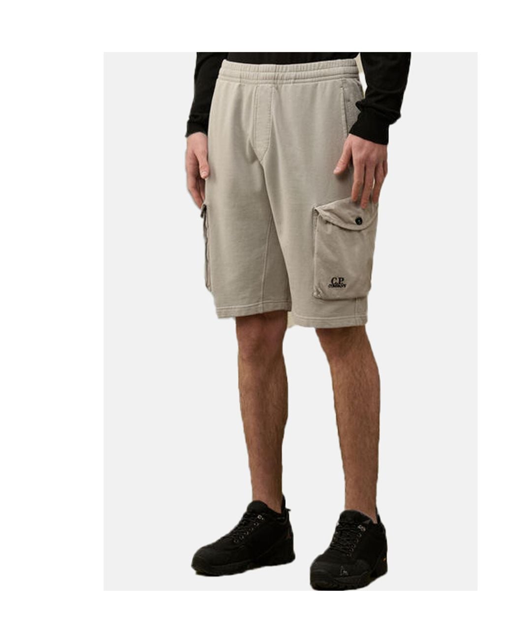 C P Company Gray Cargo Fleece Shorts for men