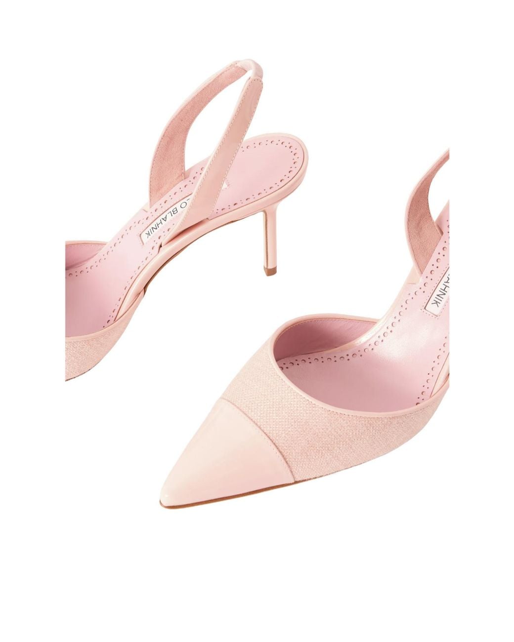 Manolo Blahnik Pink Canvas And Patent-Leather Slingback Pumps
