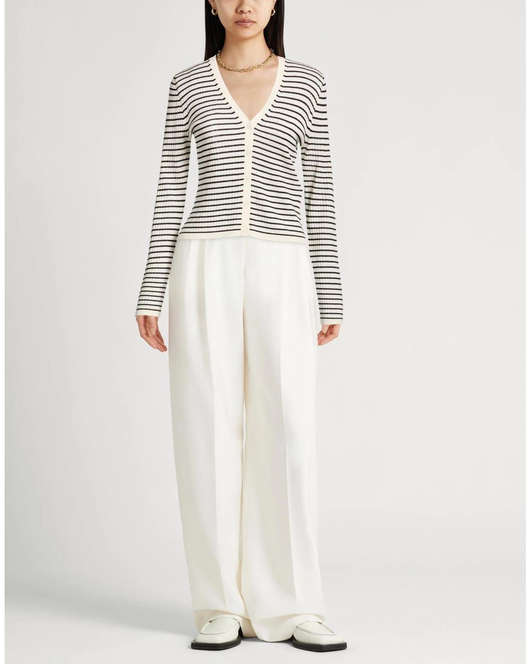 Max Mara White Striped Knit Cardigan