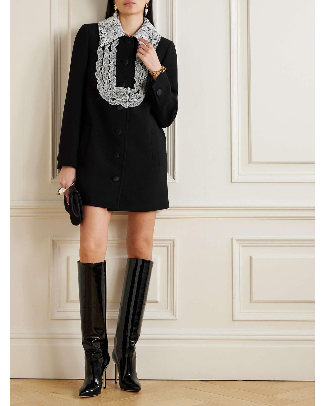 Dolce & Gabbana Black Bib-Collar Virgin Wool-Blend Minidress