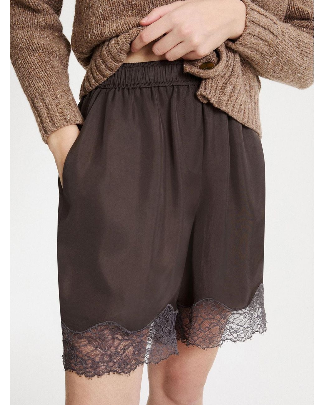 Marella Brown Lace-Detail Shorts