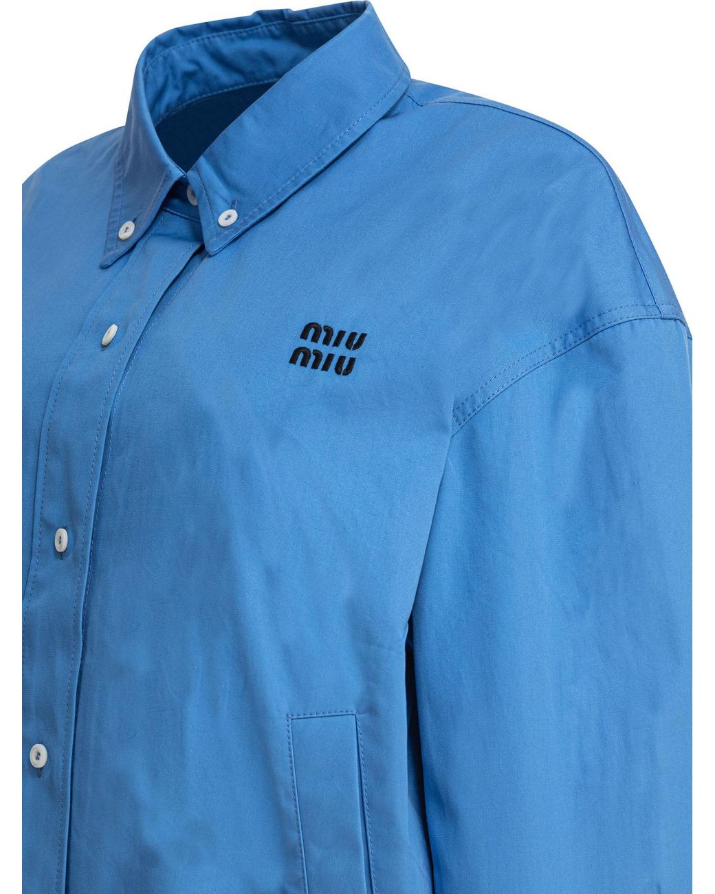 Miu Miu Blue Logo-Embroidered Shirt Jacket