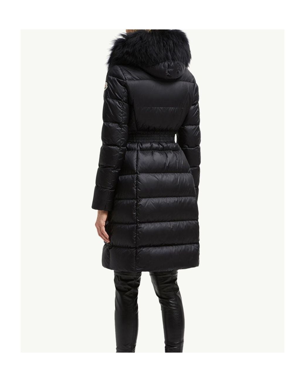 Moncler Black Boedic Hooded Shearling-Trimmed Long Down Jacket