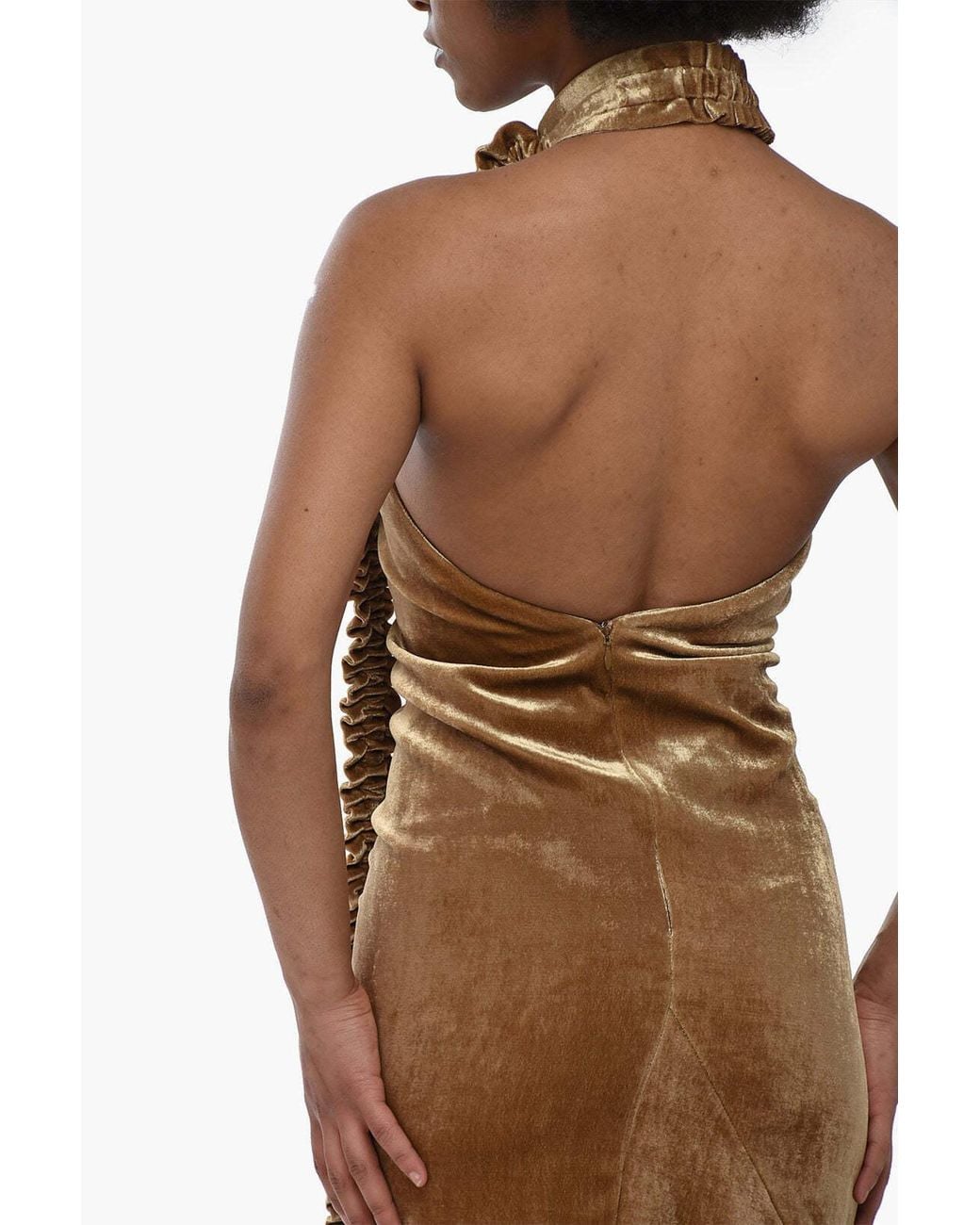 Off-White c/o Virgil Abloh Brown Ruffled Velour Maxi Dress
