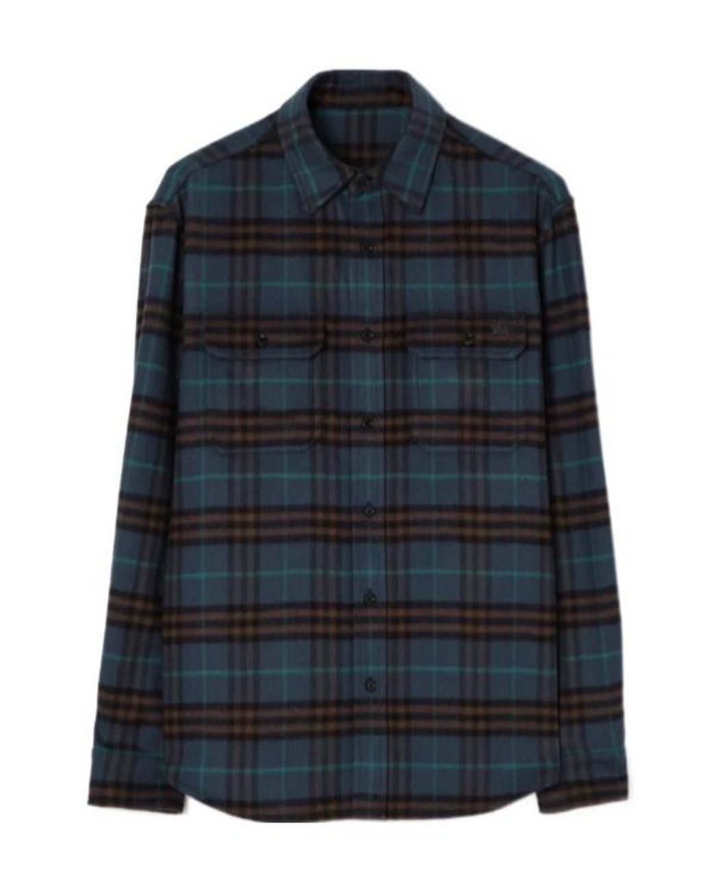 Burberry Blue Long Sleeved Checked Shirt for men