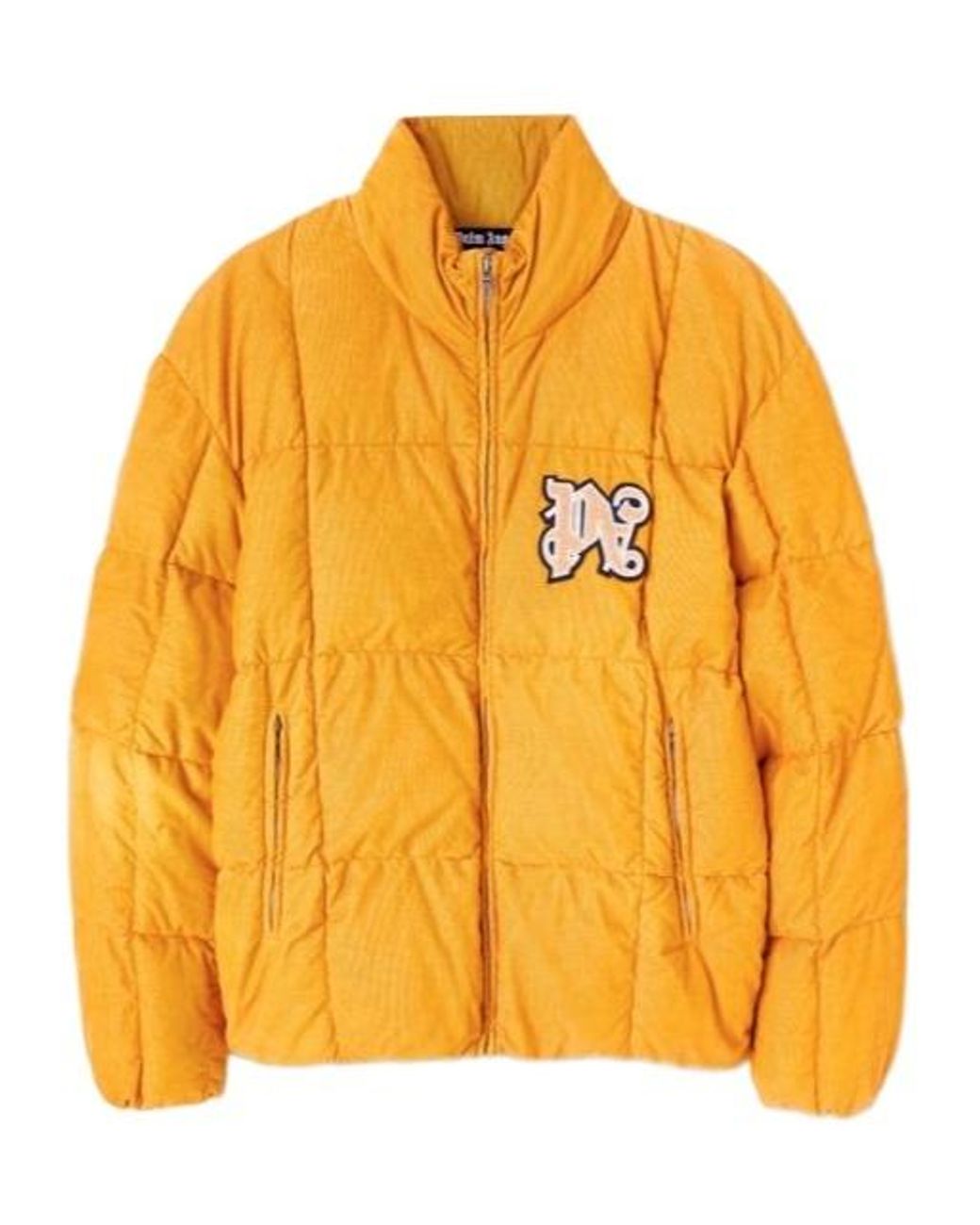 Palm Angels Yellow Zip-Up High Neck Puffer Jacket for men