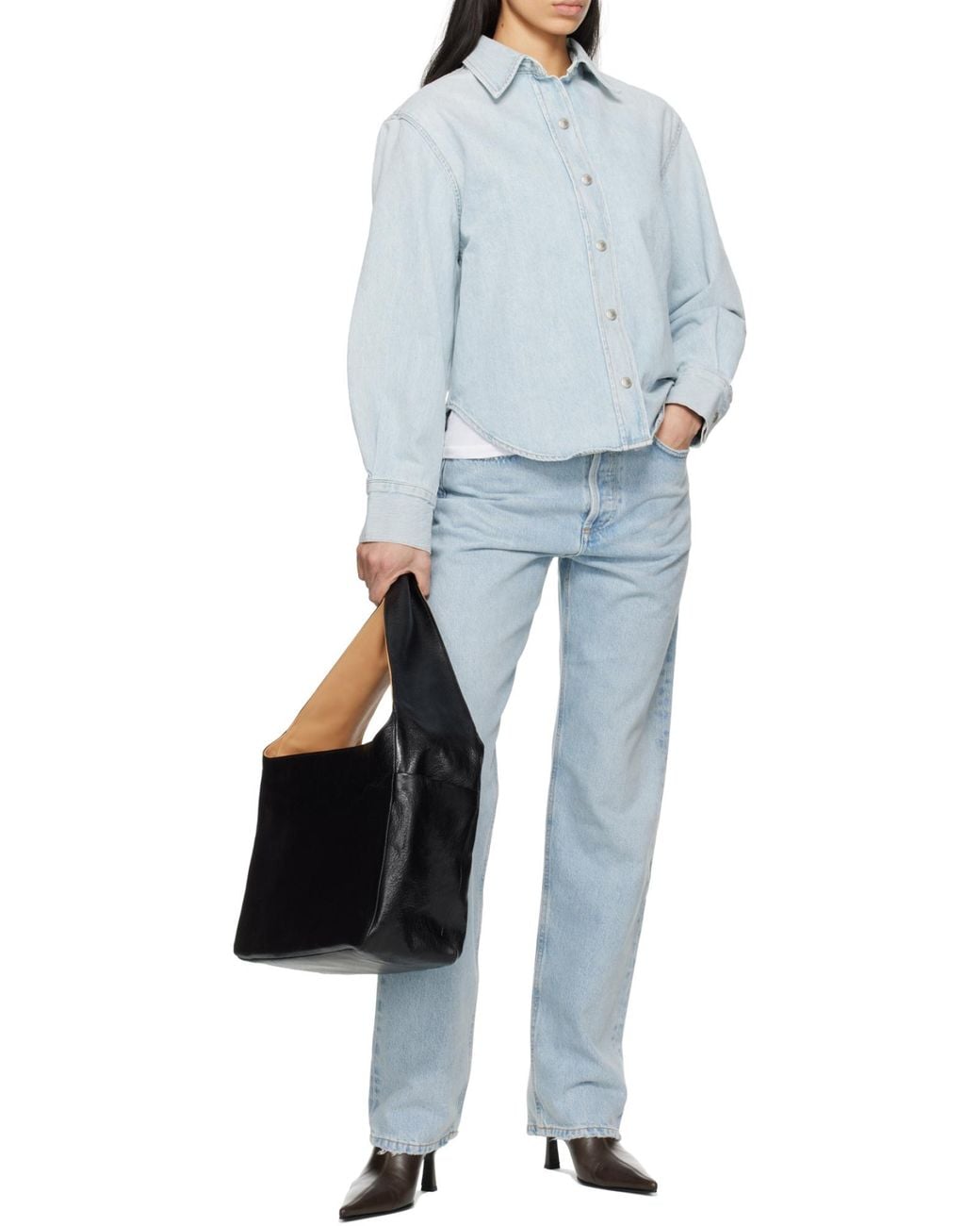Agolde Blue Kelly Distressed High-Rise Straight-Leg Jeans
