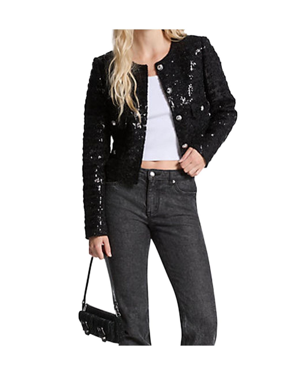 Michael Kors Black Michael Sequined Tweed Cropped Jacket