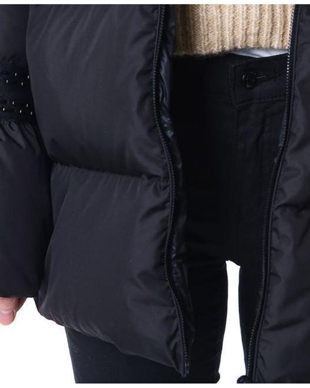 Moncler Black Long Down Jacket With Logo Patch