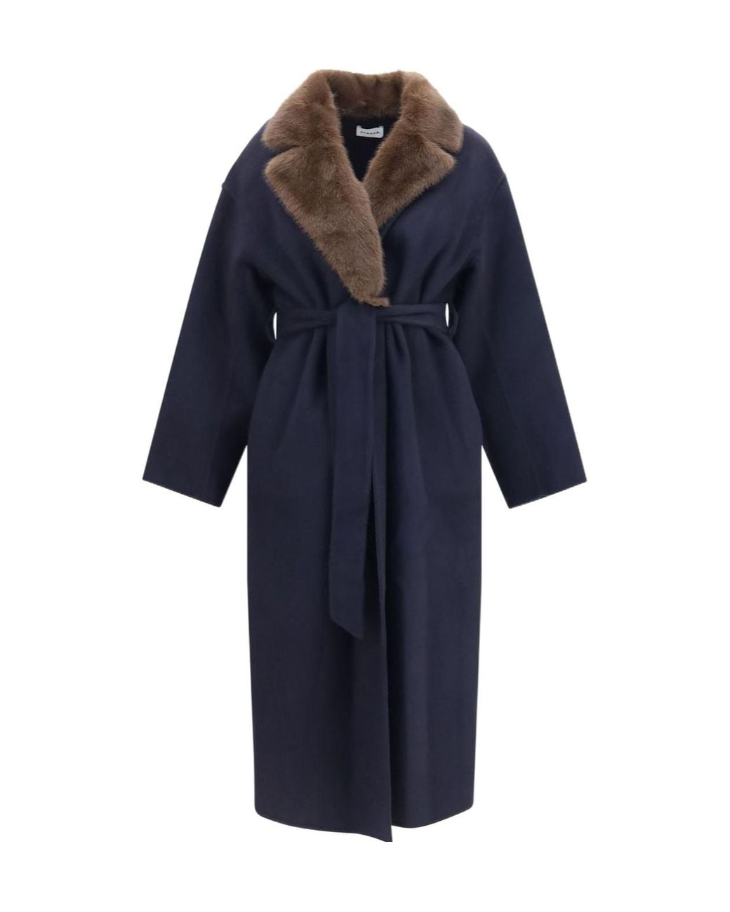 P.A.R.O.S.H. Blue P.A.R.O..H. Belted Fur-Collar Coat
