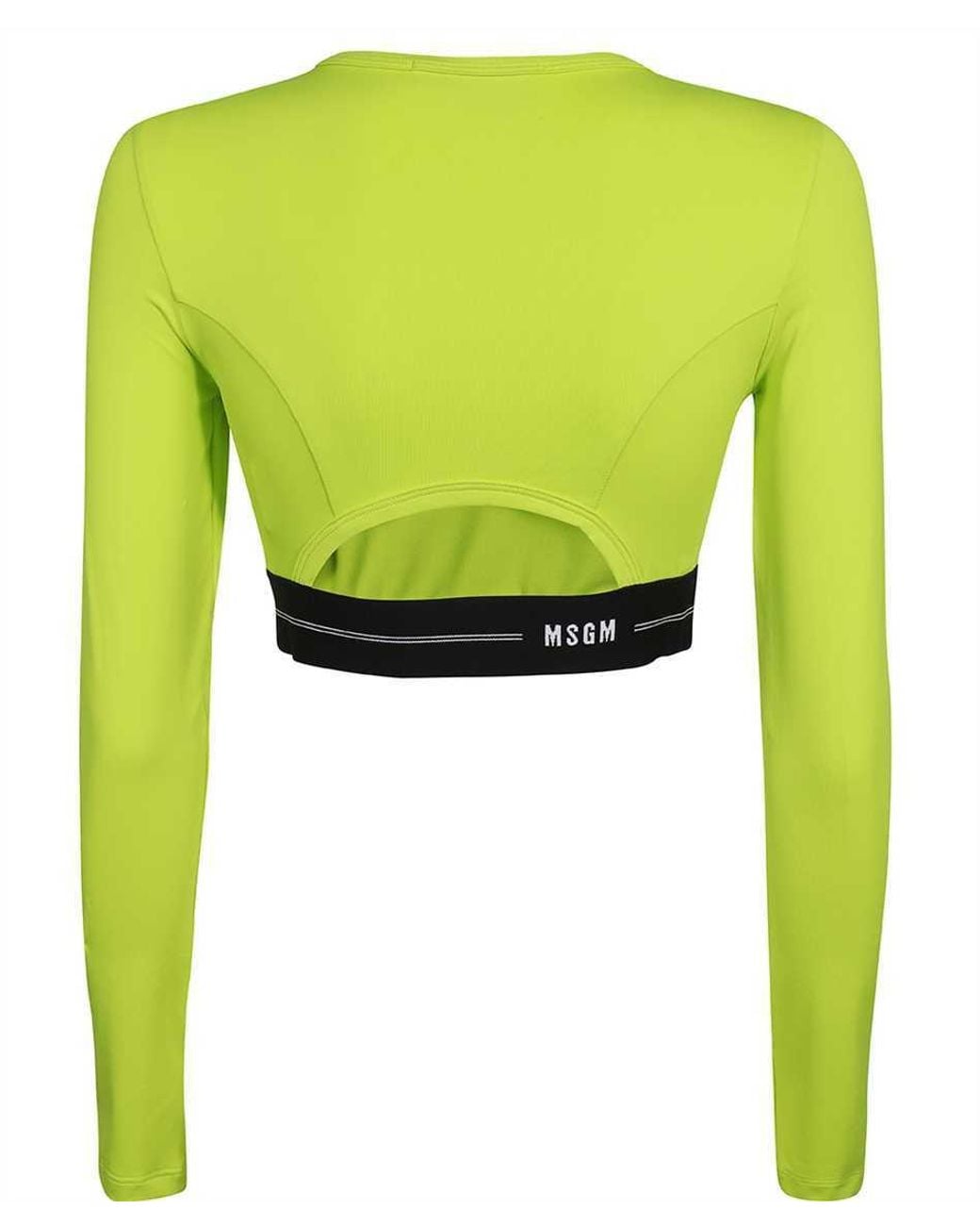MSGM Green Crewneck Long-Sleeved Cropped Top