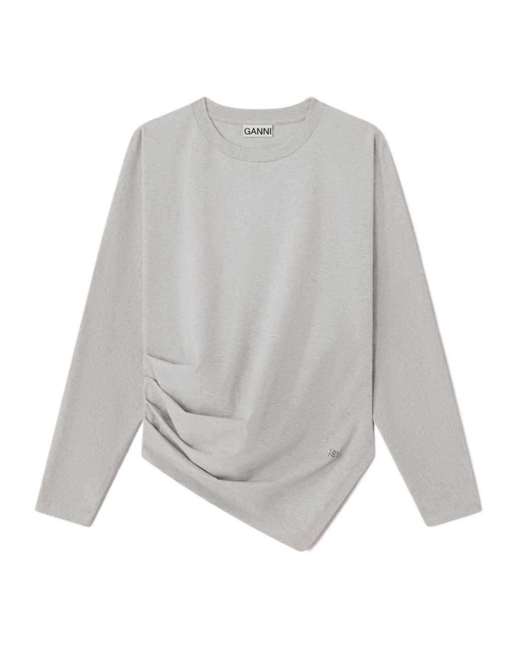 Ganni Gray Asymmetric Crewneck T-Shirt