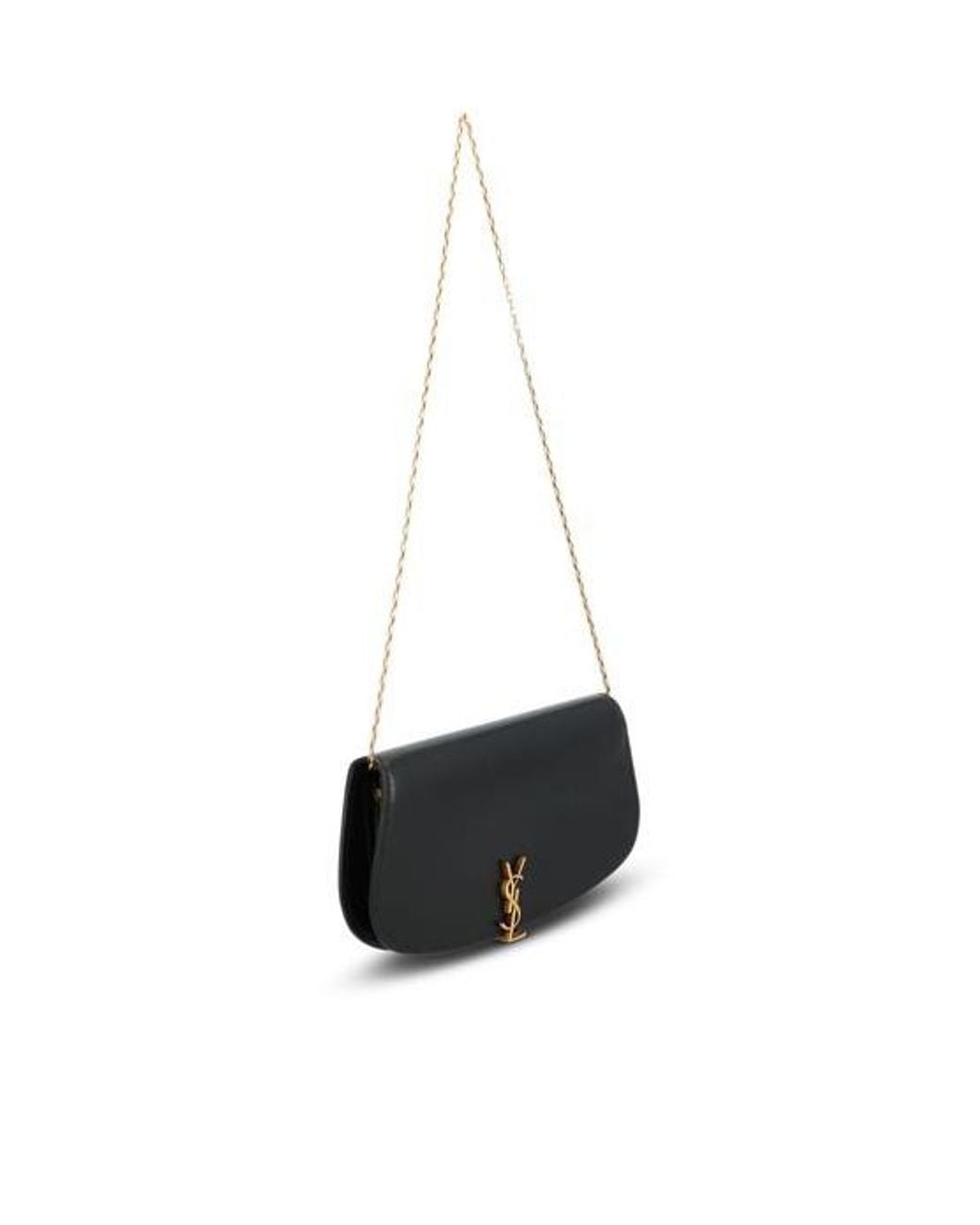 Saint Laurent Black Logo Plaque Foldover Top Shoulder Bag